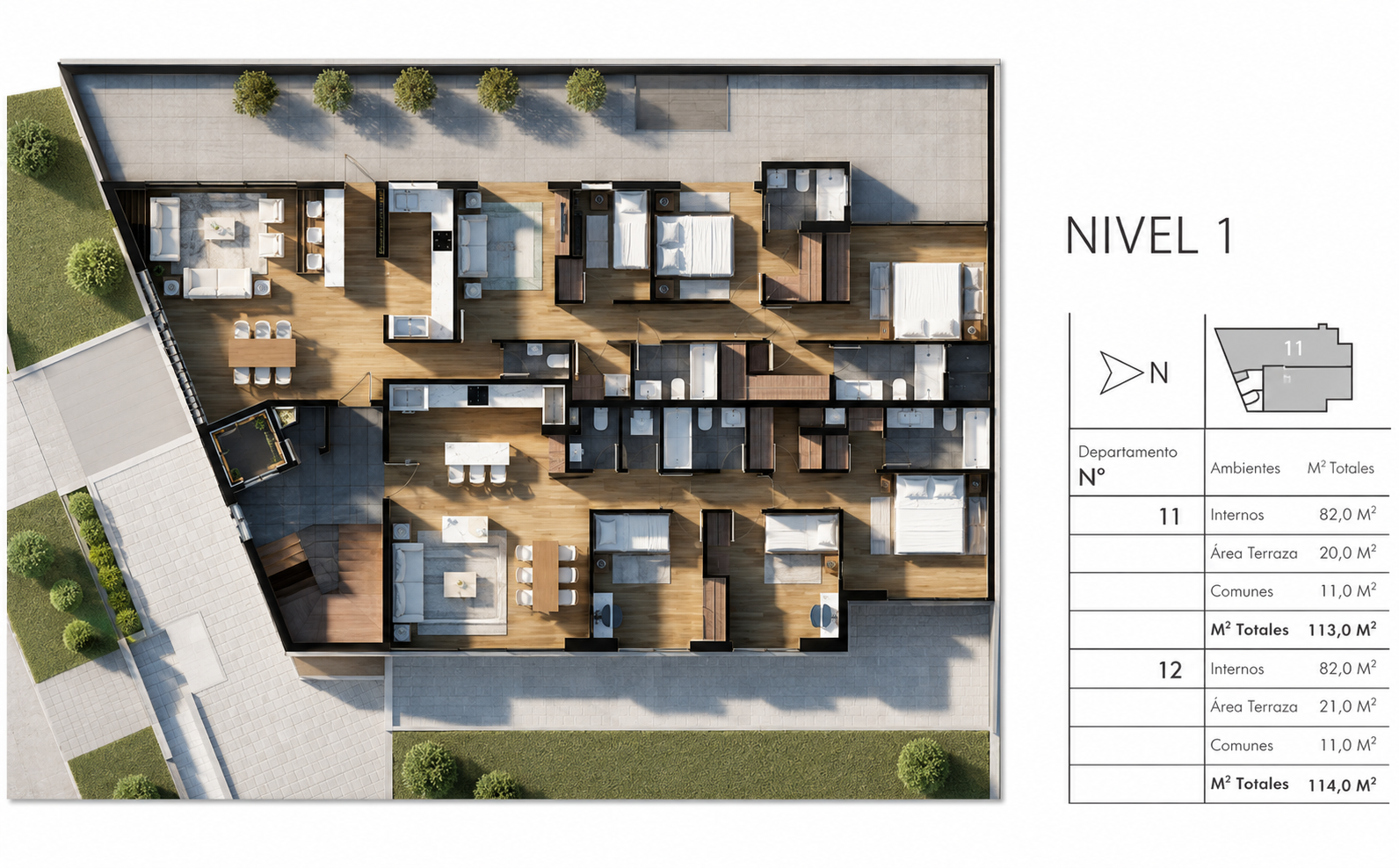 Render exterior del Edificio Le Parc